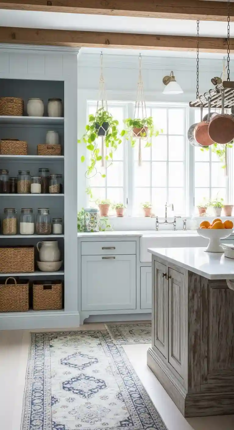 32 Boho Kitchen Blue Color Schemes for a Chic, Vibrant Look 18 16. Pale Blue Open Pantry