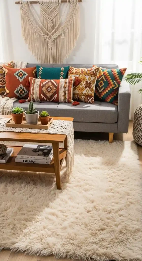 Chic Boho Living Room Rug Ideas for a Grey Couch – 35 Inspiring Looks 17 16. Shaggy Faux Fur Rugs