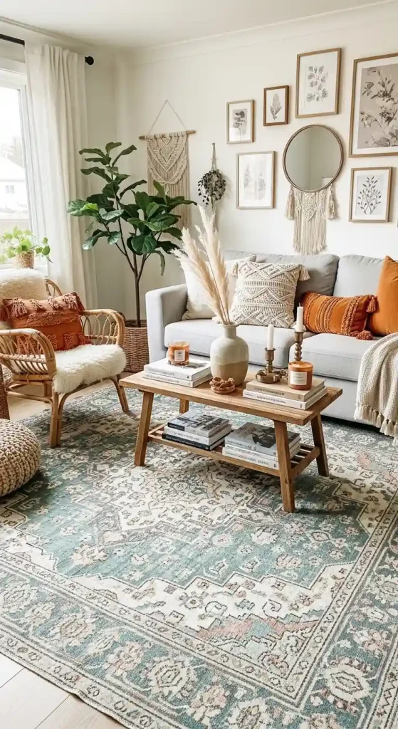 Chic Boho Living Room Rug Ideas for a Grey Couch – 35 Inspiring Looks 18 17. Distressed Vintage Rugs