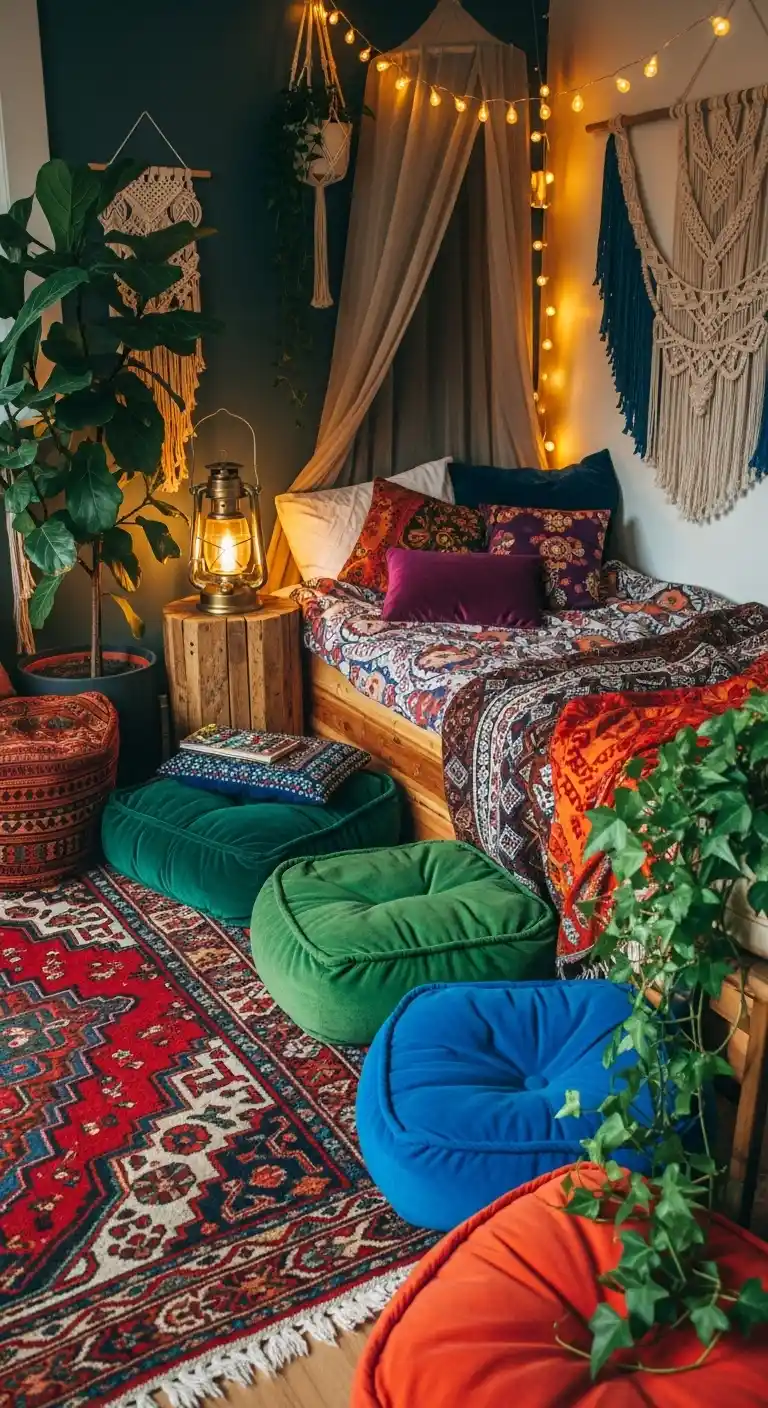 Cozy Boho Bedroom Ideas: 25 Warm and Inviting Styles You’ll Want to Copy 19 17. Jewel-Tone Glow