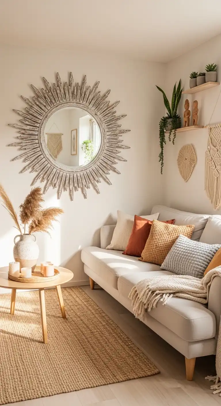 Scandinavian Boho Ideas to Create a Warm Minimalist Space 20 18. Mirrored Wall Art