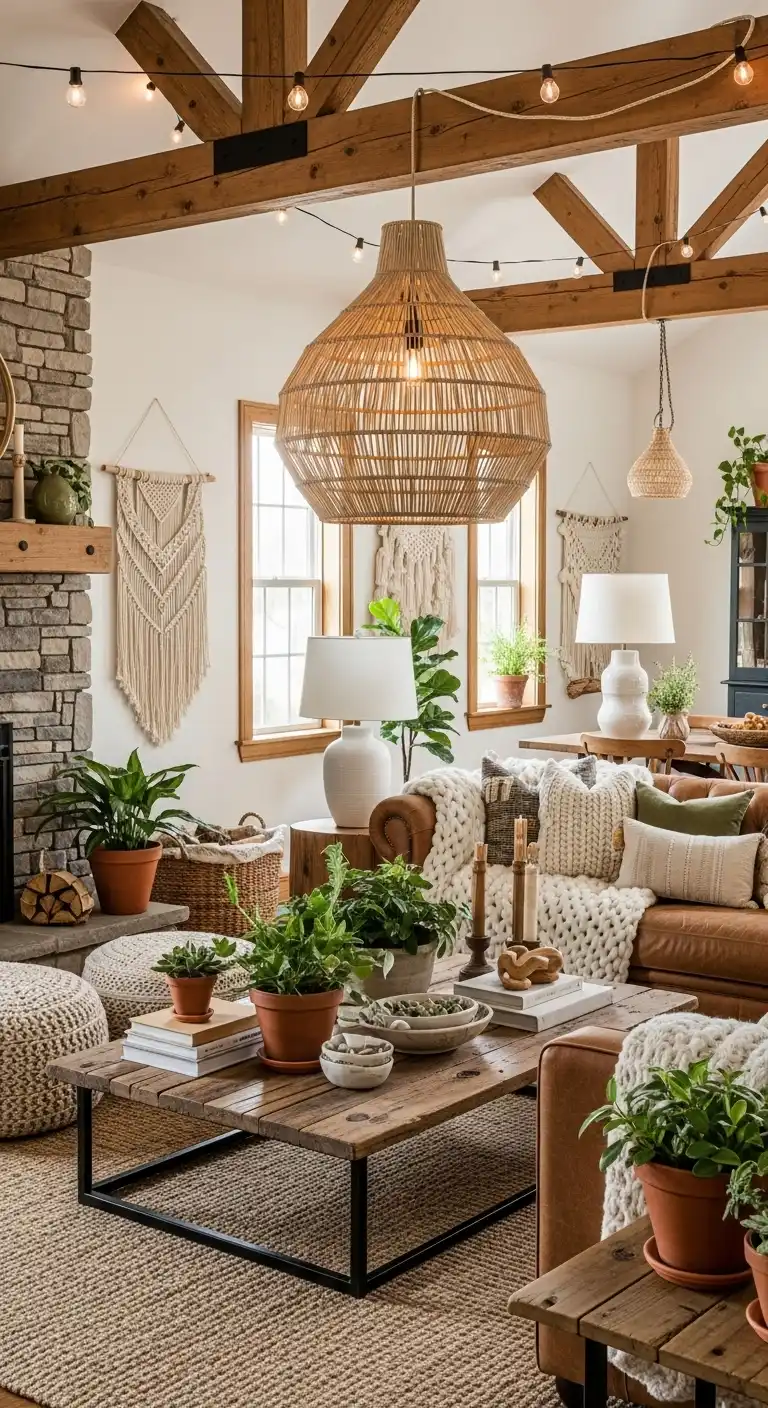 Boho and Rustic Decor Ideas to Create Cozy, Stylish Homes 20 18. Statement Pendant Lighting