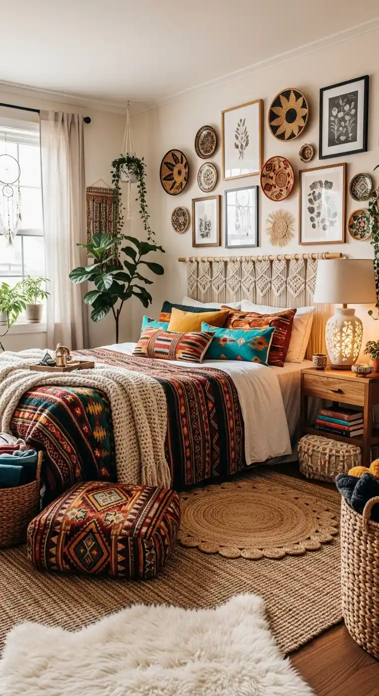 Cozy Boho Bedroom Ideas: 25 Warm and Inviting Styles You’ll Want to Copy 21 19. Global Artisan Decor