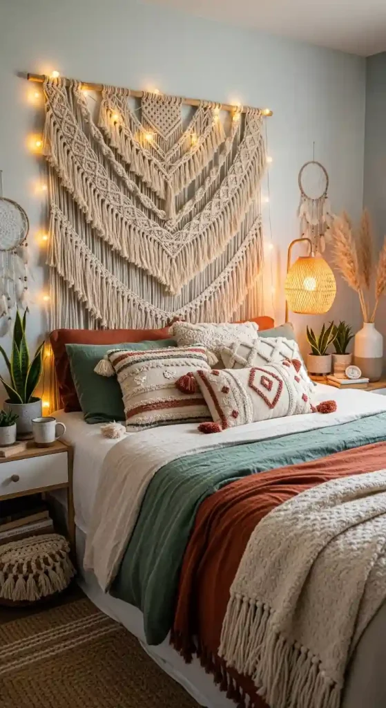 2. Incorporate Macramé Wall Hangings as Headboards