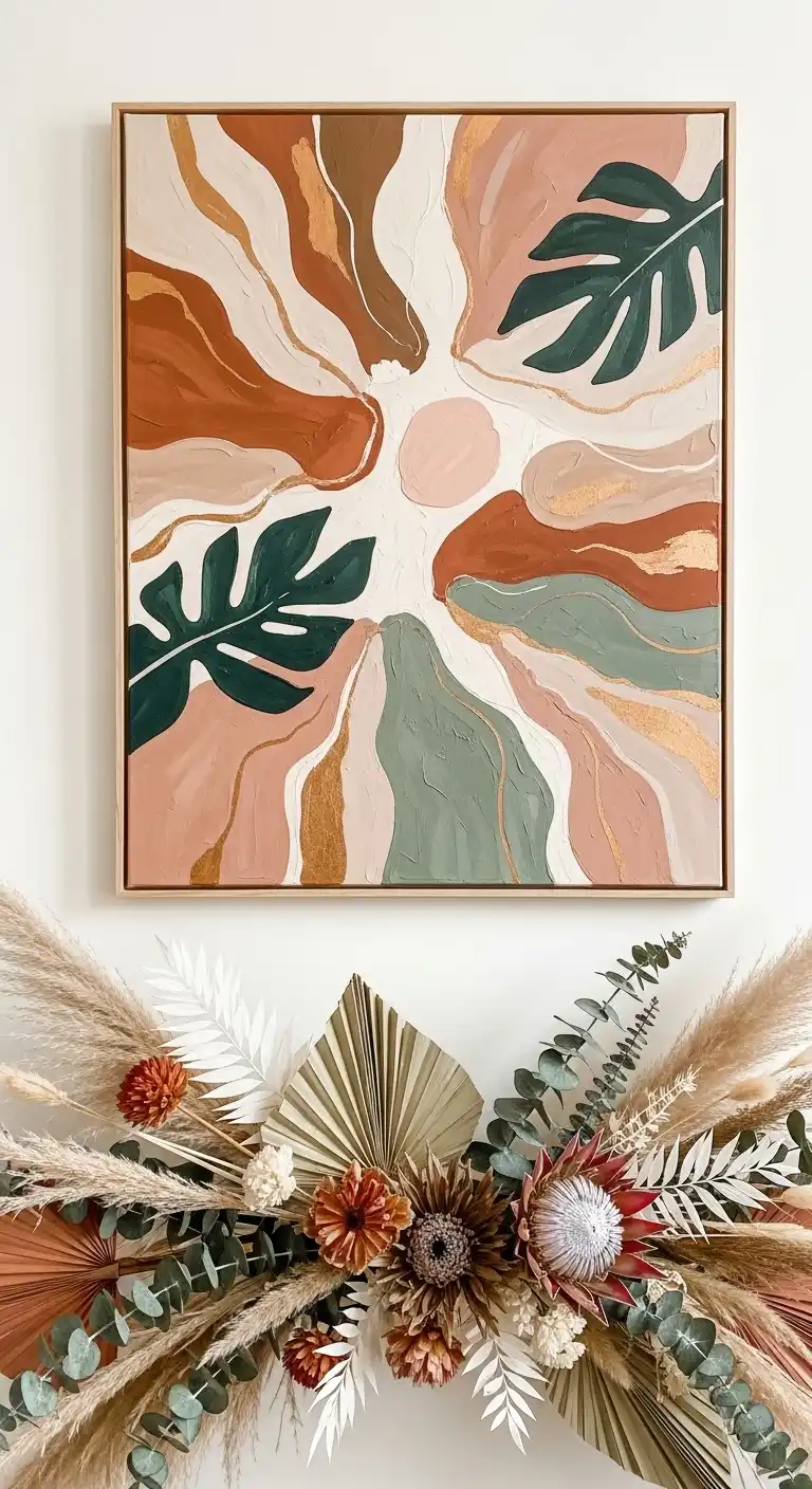 Inspiring Boho Abstract Wall Art Ideas for Your Home 22 20. Dried Floral Installations