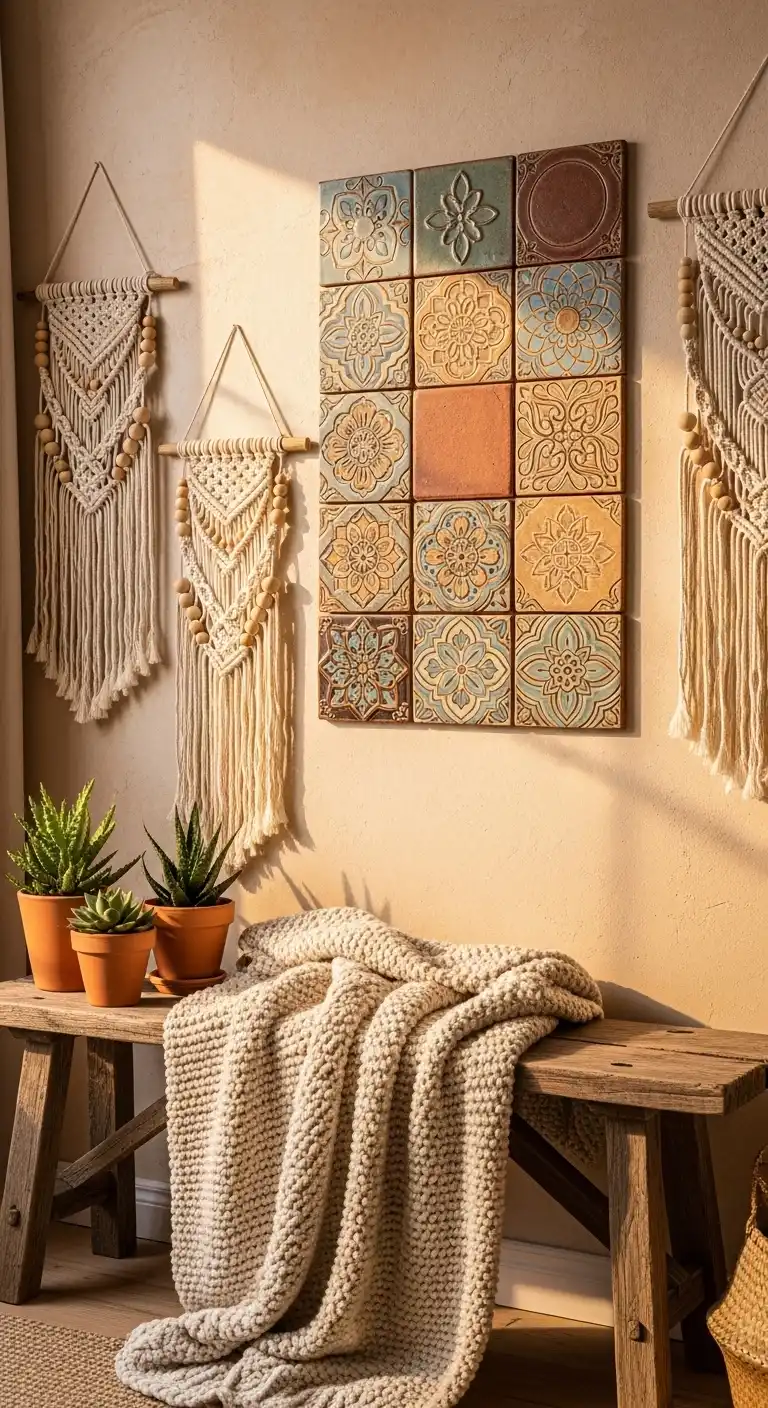 Boho and Rustic Decor Ideas to Create Cozy, Stylish Homes 22 20. Handcrafted Ceramic Tiles