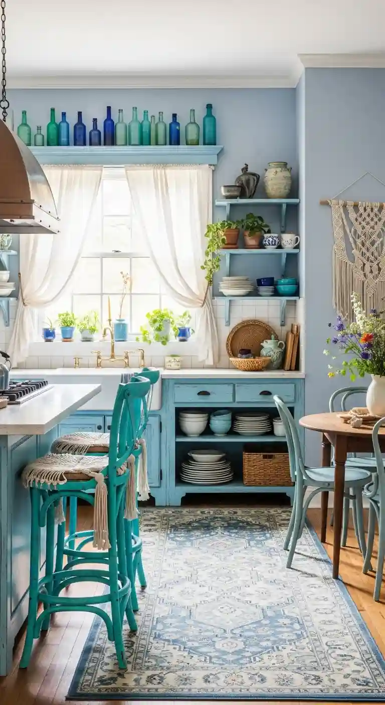 32 Boho Kitchen Blue Color Schemes for a Chic, Vibrant Look 22 20. Turquoise Bar Stools