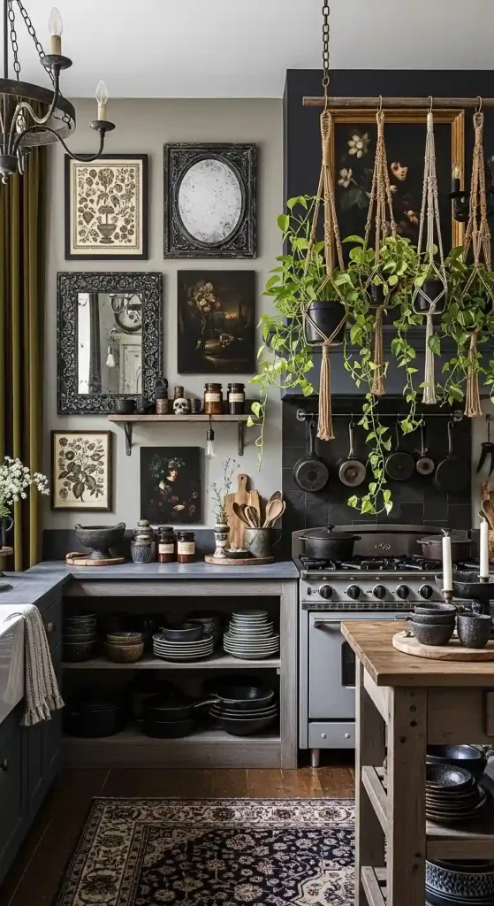 32 Stunning Boho Kitchen Goth Ideas for Dramatic Style 22 20. Vintage Gothic Wall Art