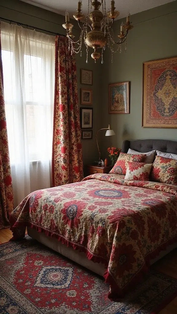 29 Small Boho Bedroom Ideas to Maximize Space in Style - 17. Bold Curtains