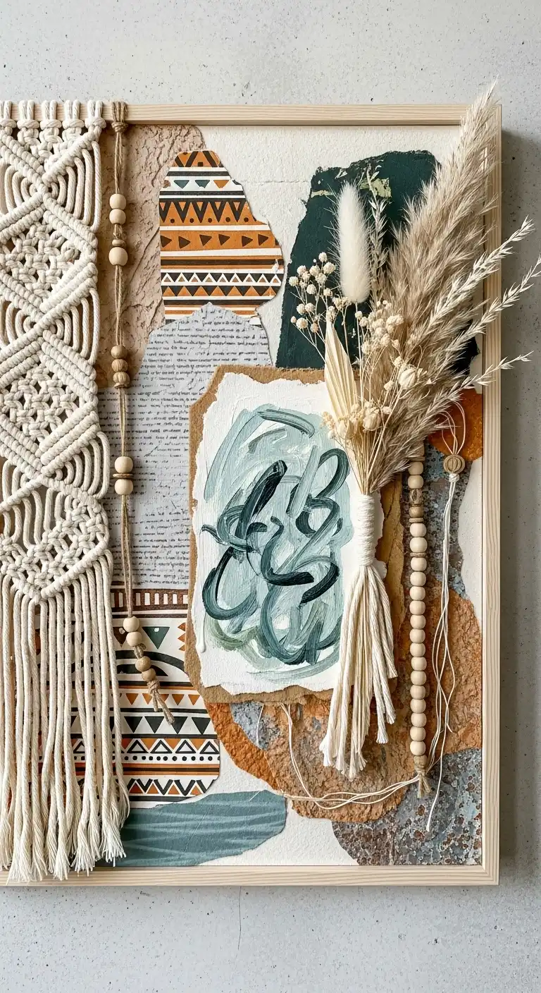 Inspiring Boho Abstract Wall Art Ideas for Your Home 25 23. Mixed-Material Collages