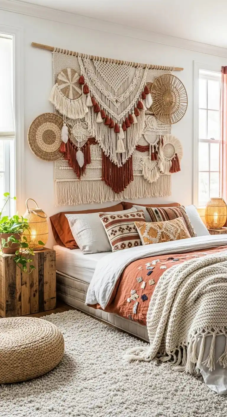 Cozy Boho Bedroom Ideas: 25 Warm and Inviting Styles You’ll Want to Copy 25 23. Woven Wall Art