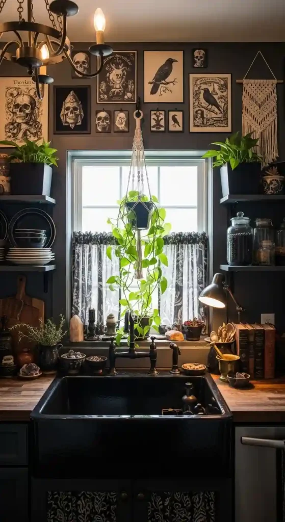 32 Stunning Boho Kitchen Goth Ideas for Dramatic Style 26 24. Black Porcelain Sink