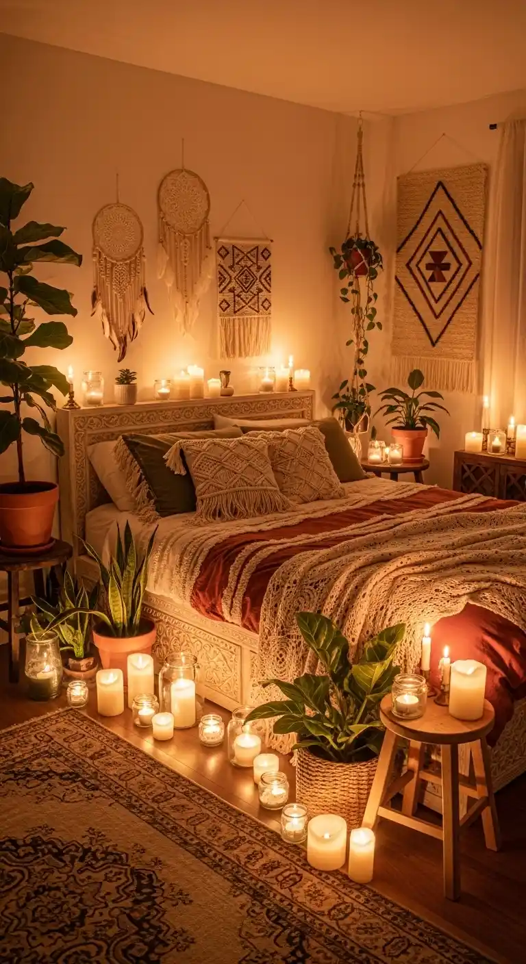 Cozy Boho Bedroom Ideas: 25 Warm and Inviting Styles You’ll Want to Copy 26 24. Candlelit Calm