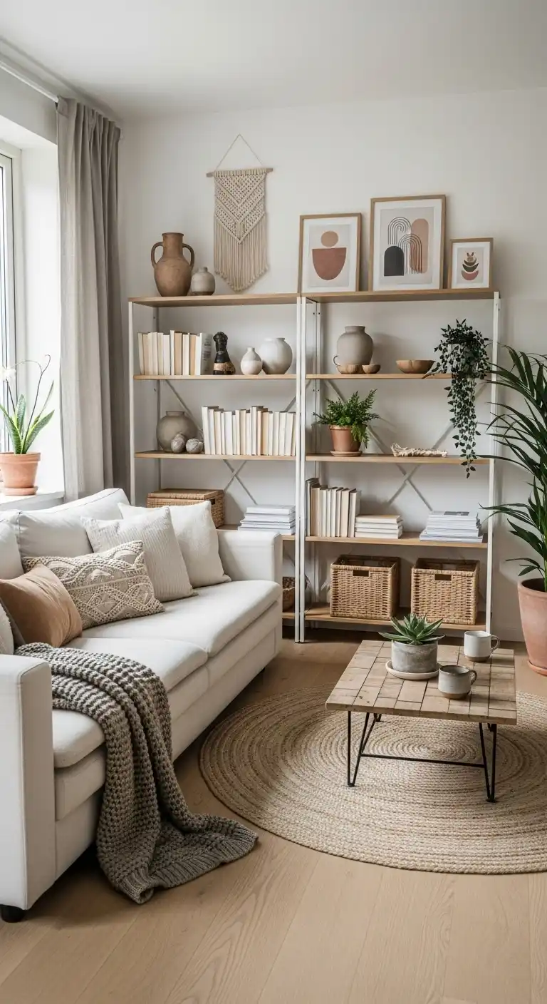 Scandinavian Boho Ideas to Create a Warm Minimalist Space 26 24. Open-Frame Bookshelves