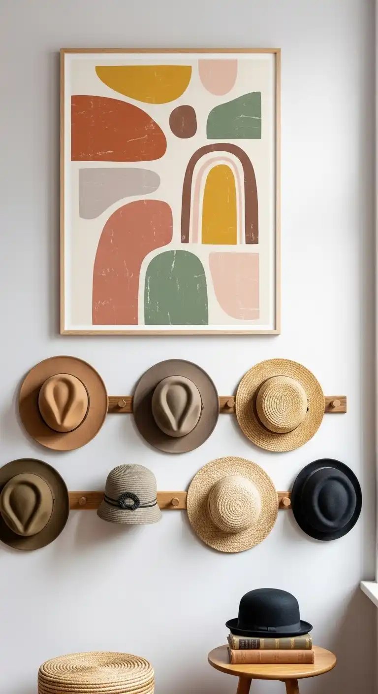 Inspiring Boho Abstract Wall Art Ideas for Your Home 26 24. Vintage Hat Wall Display