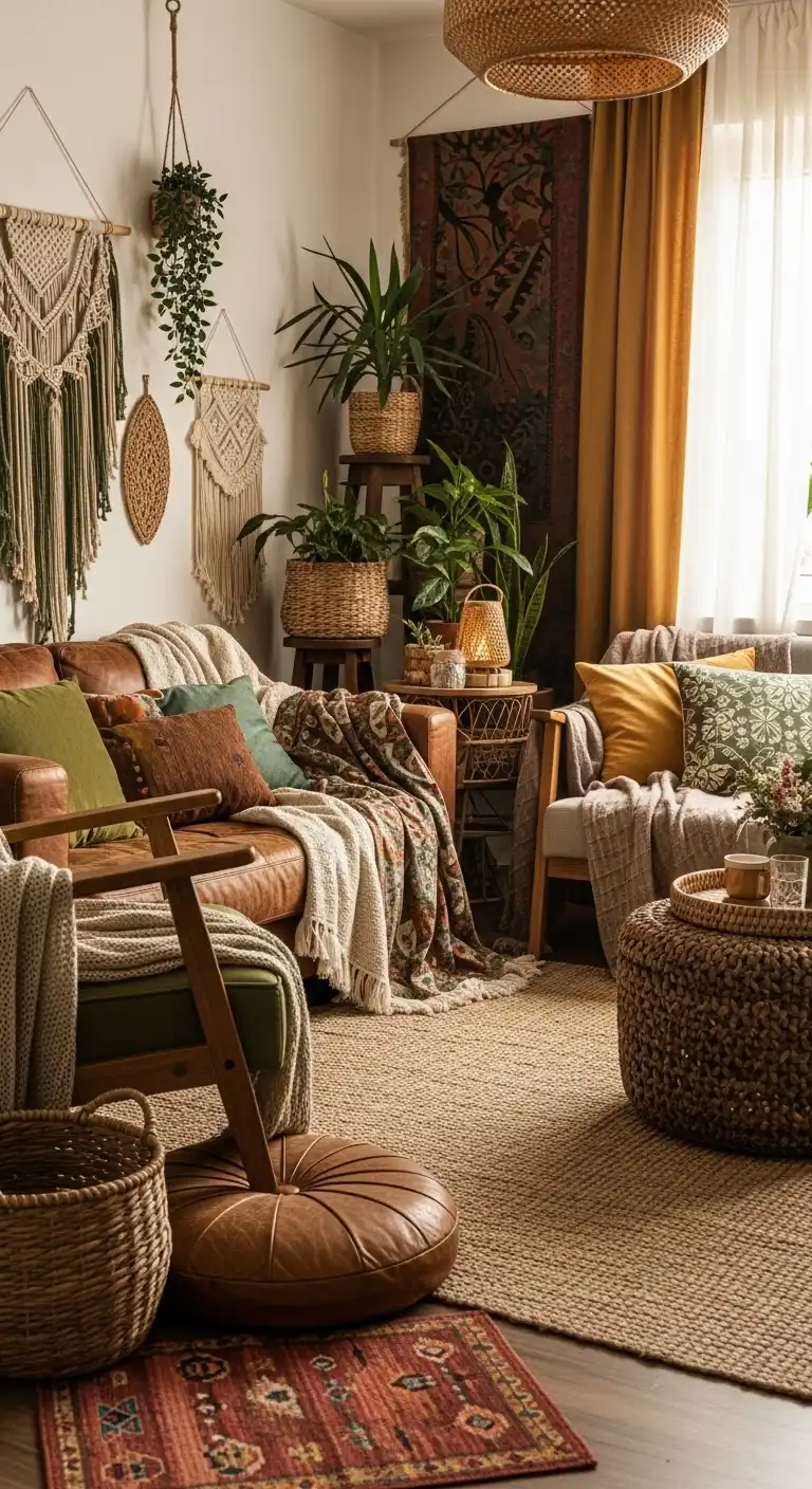 Boho and Rustic Decor Ideas to Create Cozy, Stylish Homes 26 24. Vintage Textiles and Throws