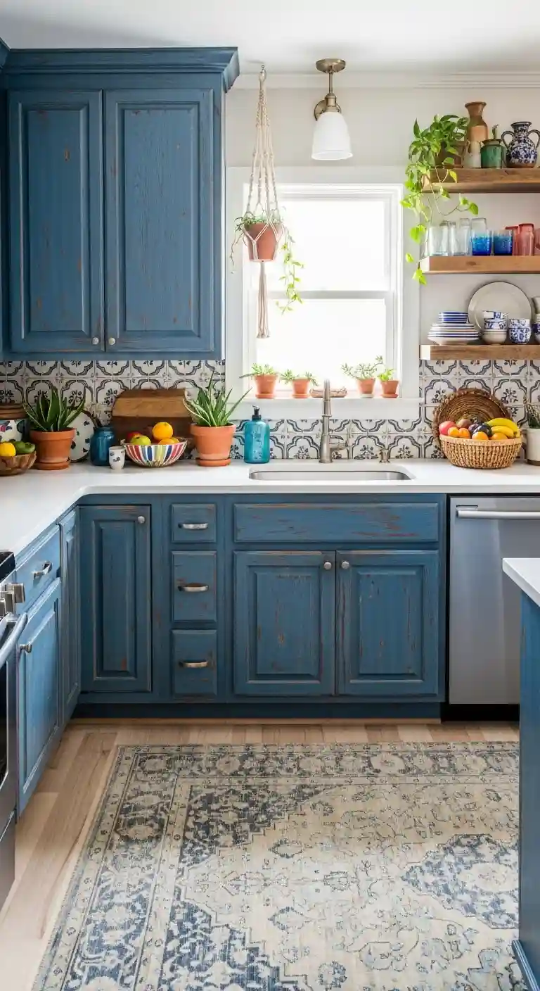 32 Boho Kitchen Blue Color Schemes for a Chic, Vibrant Look 27 25. Bluewashed Wood Cabinets
