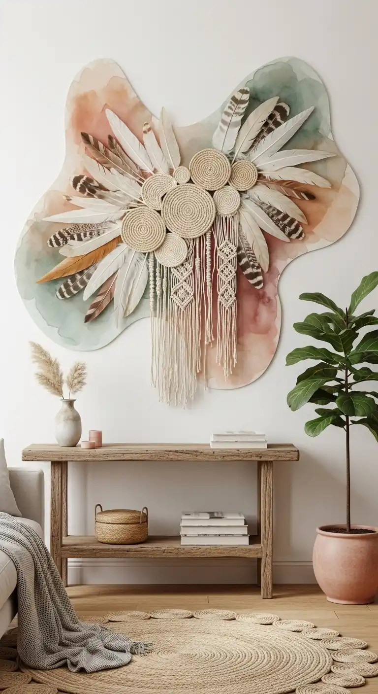 Inspiring Boho Abstract Wall Art Ideas for Your Home 27 25. Juju Feather Wall Decor