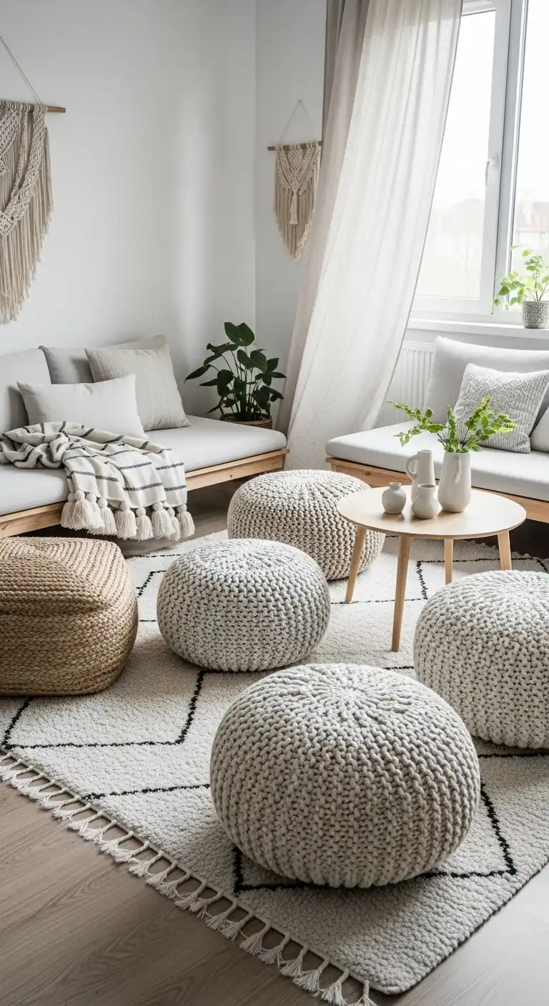 Scandinavian Boho Ideas to Create a Warm Minimalist Space 27 25. Minimalist Poufs & Ottomans