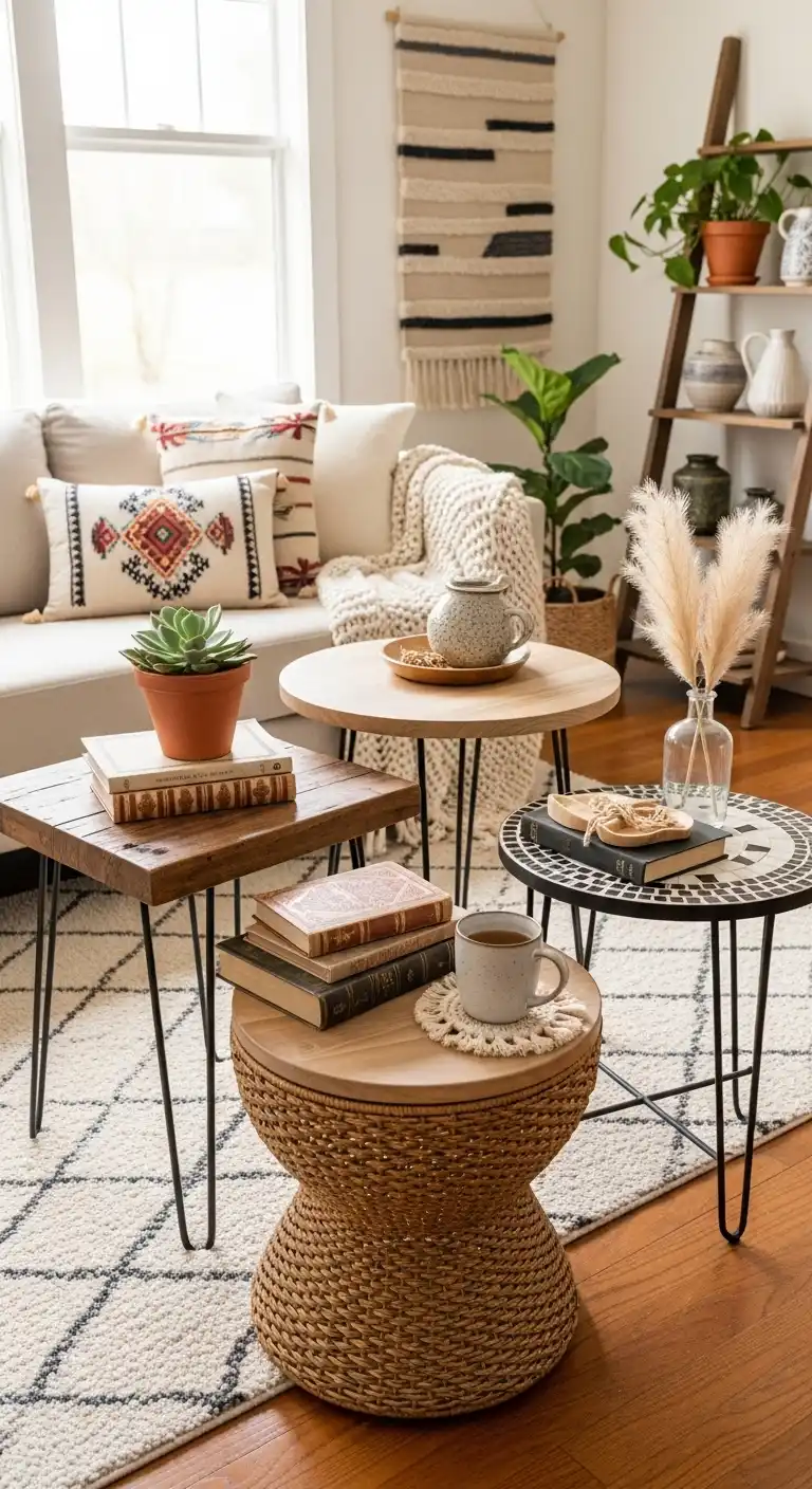 Boho and Rustic Decor Ideas to Create Cozy, Stylish Homes 27 25. Mixed Material Side Tables