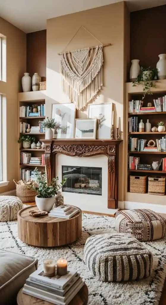 34 Stunning Boho Living Room Fireplace Decor Ideas to Inspire 27 26. Built-In Book Nooks