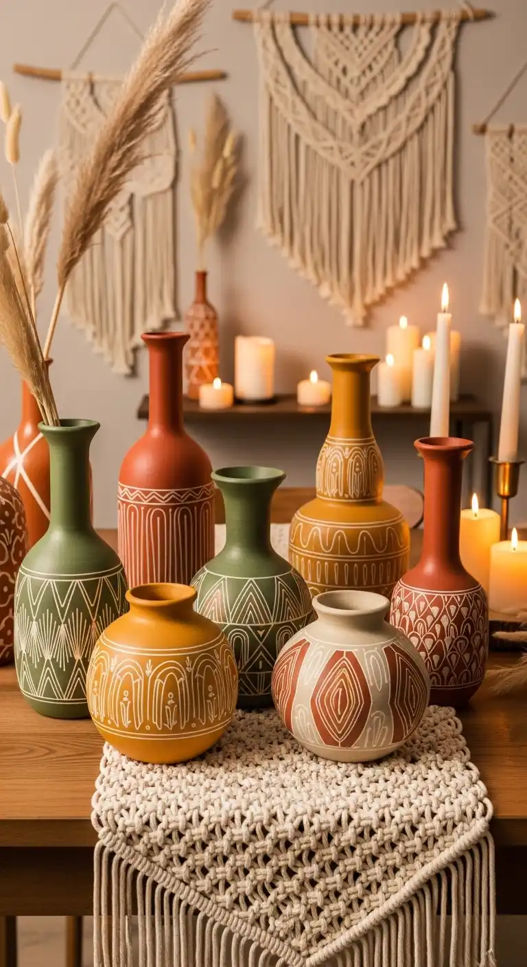 Boho and Rustic Decor Ideas to Create Cozy, Stylish Homes 28 26. Hand-Painted Pottery Vases