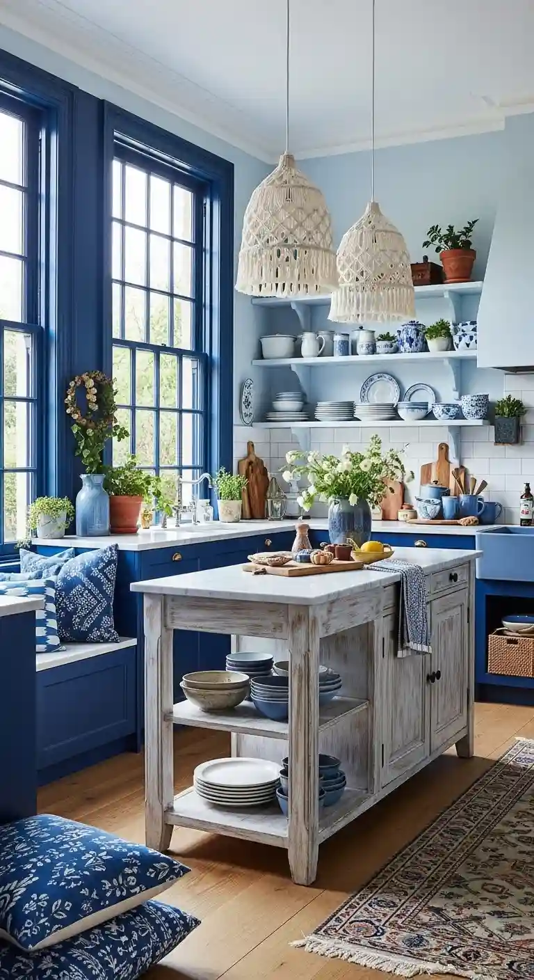32 Boho Kitchen Blue Color Schemes for a Chic, Vibrant Look 29 27. Navy Blue Window Frames