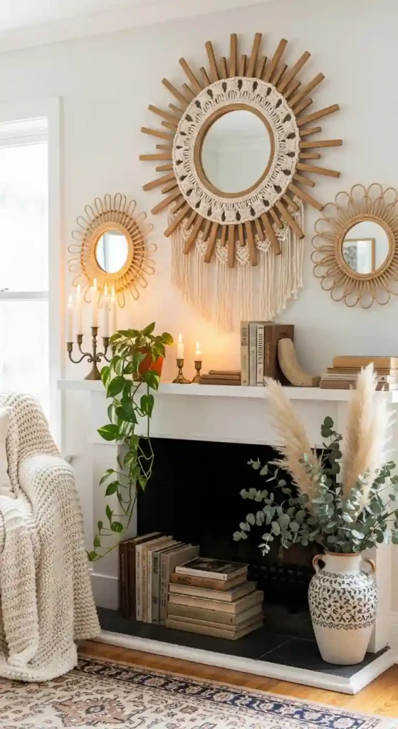 34 Stunning Boho Living Room Fireplace Decor Ideas to Inspire 28 27. Statement Mirrors