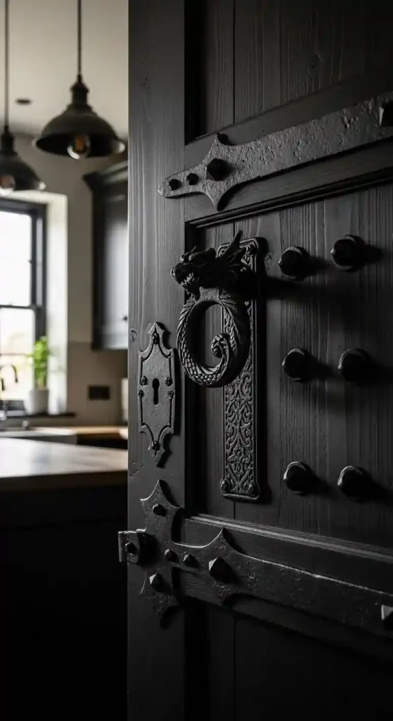 32 Stunning Boho Kitchen Goth Ideas for Dramatic Style 30 28. Gothic-Inspired Door Hardware