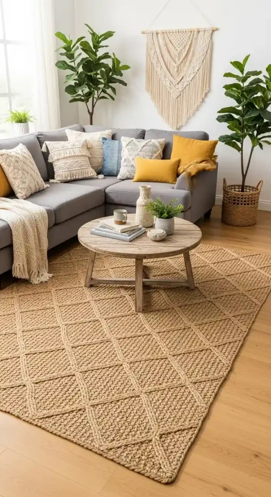 Chic Boho Living Room Rug Ideas for a Grey Couch – 35 Inspiring Looks 30 29. Natural Sisal Rugs