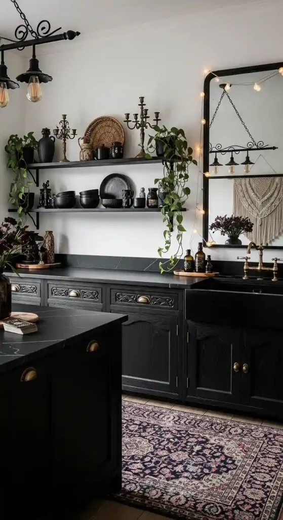 32 Stunning Boho Kitchen Goth Ideas for Dramatic Style 32 30. Black Slate Countertops