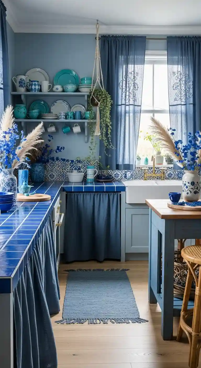 32 Boho Kitchen Blue Color Schemes for a Chic, Vibrant Look 33 31. Blue Tile Countertops