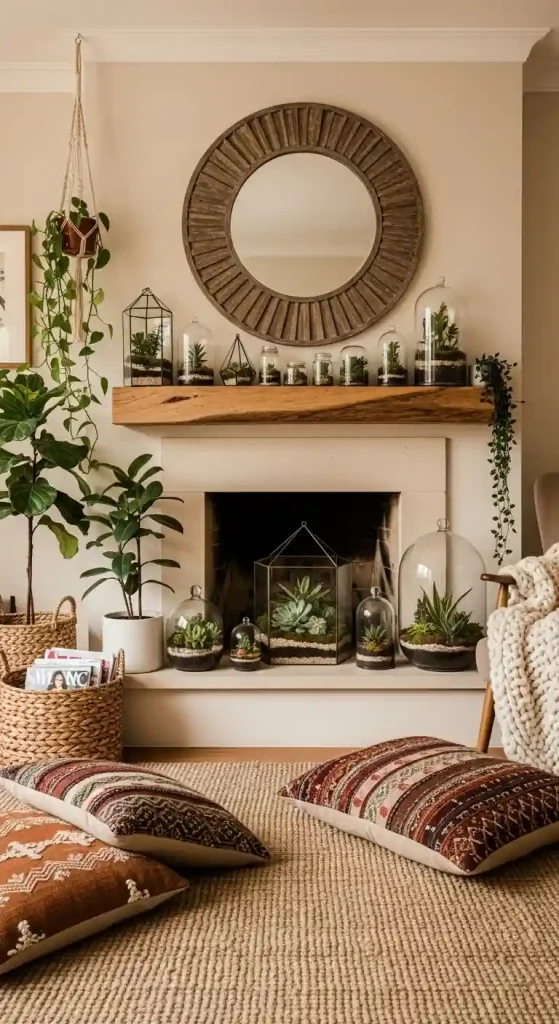 34 Stunning Boho Living Room Fireplace Decor Ideas to Inspire 33 32. Terrarium Displays