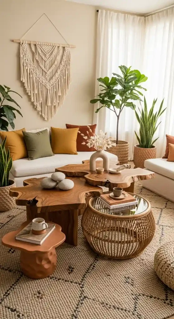 37 Boho Living Room Earthy Tones Ideas to Create Cozy Natural Vibes 34 34. Select Earthy Tone Coffee Tables