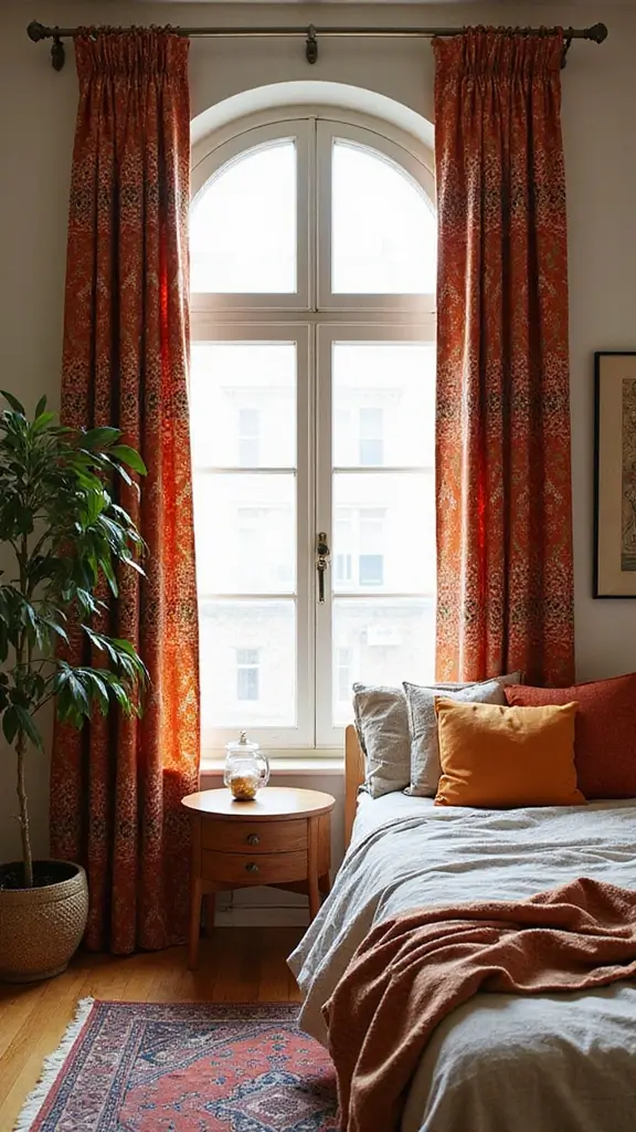 Colorful Boho Bedroom Ideas: 28 Playful Designs Bursting with Personality 24 Colorful Boho Bedroom Ideas: 28 Playful Designs Bursting with Personality - 22. Bold Curtains and Drapes