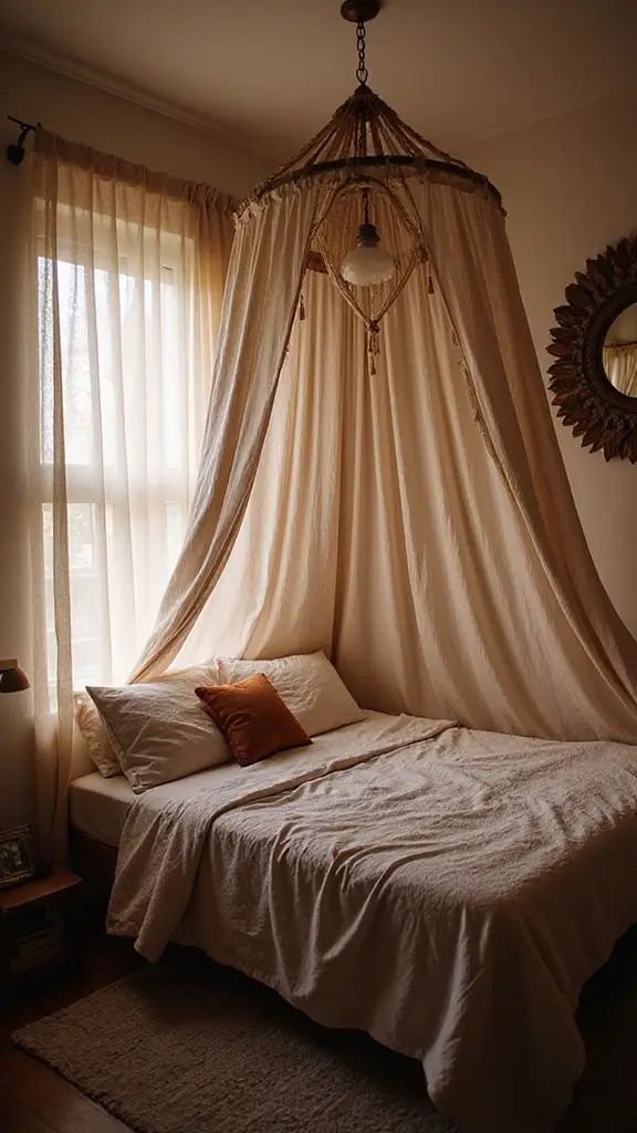 29 Small Boho Bedroom Ideas to Maximize Space in Style - 13. Bohemian Canopy