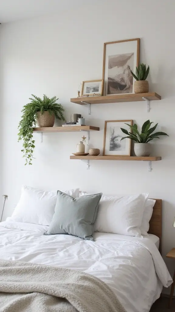 Grey Boho Bedroom Ideas: 29 Chic Neutrals with a Touch of Bohemian Flair 23 Grey Boho Bedroom Ideas: 29 Chic Neutrals with a Touch of Bohemian Flair - 22. Floating Shelves for Display