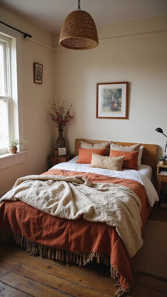 29 Small Boho Bedroom Ideas to Maximize Space in Style - 24. Cozy Bedding Combinations