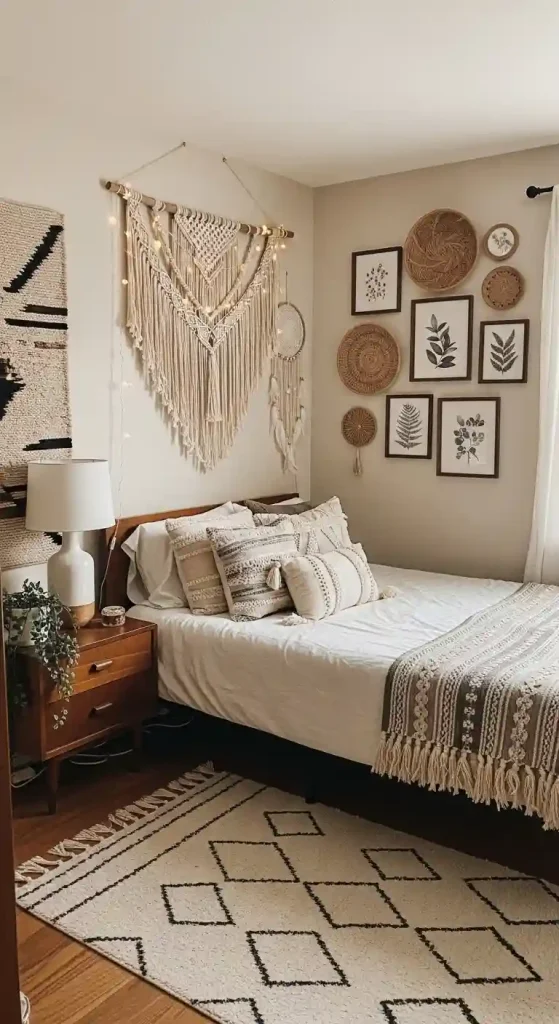 Cozy Boho Bedroom Ideas: 25 Warm and Inviting Styles You’ll Want to Copy 9 7. Artful Wall Hangings