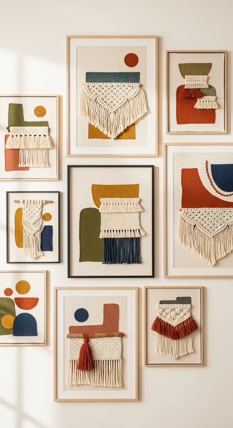 Inspiring Boho Abstract Wall Art Ideas for Your Home 9 7. Layered Textile Gallery