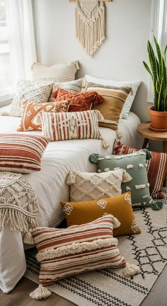 7. Scatter Budget-Friendly Boho Accent Pillows