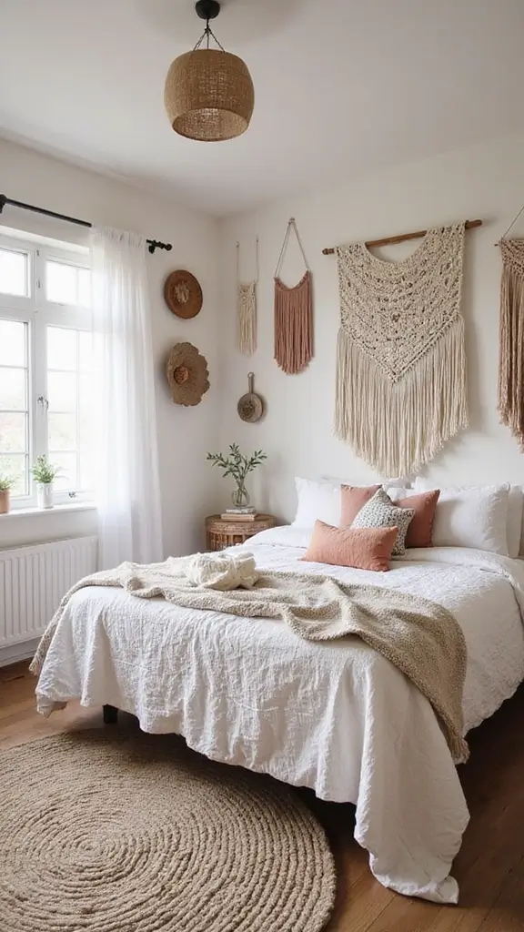 29 Small Boho Bedroom Ideas to Maximize Space in Style - 28. Boho Wall Hangings