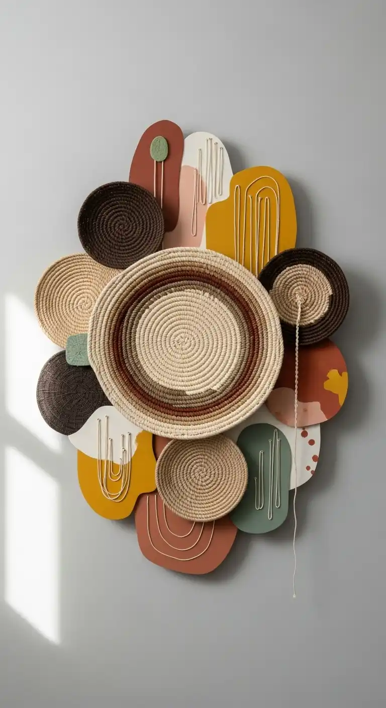 Inspiring Boho Abstract Wall Art Ideas for Your Home 10 8. Woven Basket Cluster