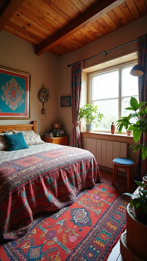 29 Small Boho Bedroom Ideas to Maximize Space in Style - 11. Colorful Rugs