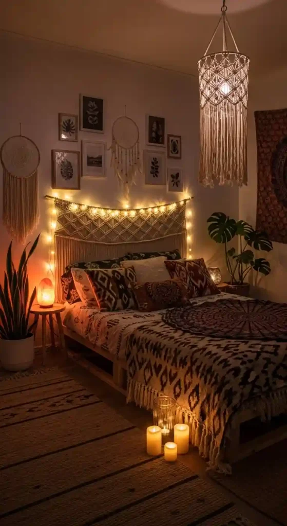 9. Set Up Boho Mood Lighting Ideas