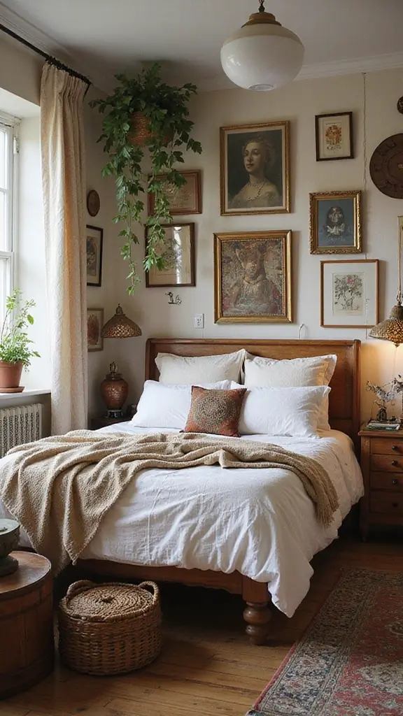29 Small Boho Bedroom Ideas to Maximize Space in Style - 9. Vintage Finds and Thrifted Decor