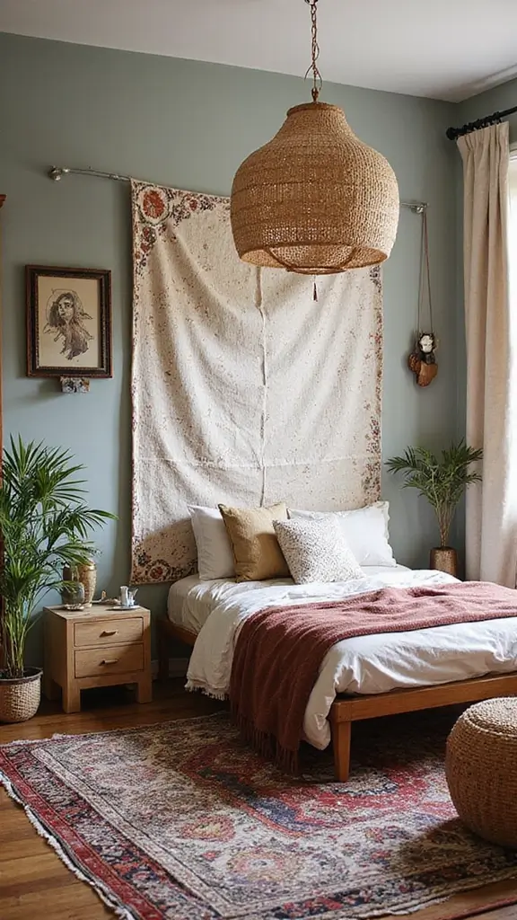 29 Small Boho Bedroom Ideas to Maximize Space in Style - 23. Artistic Room Dividers
