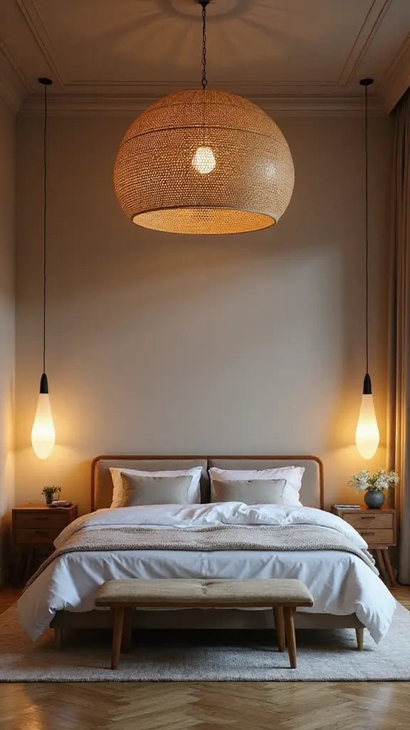 Grey Boho Bedroom Ideas: 29 Chic Neutrals with a Touch of Bohemian Flair 5 Grey Boho Bedroom Ideas: 29 Chic Neutrals with a Touch of Bohemian Flair - 4. Statement Lighting Fixtures