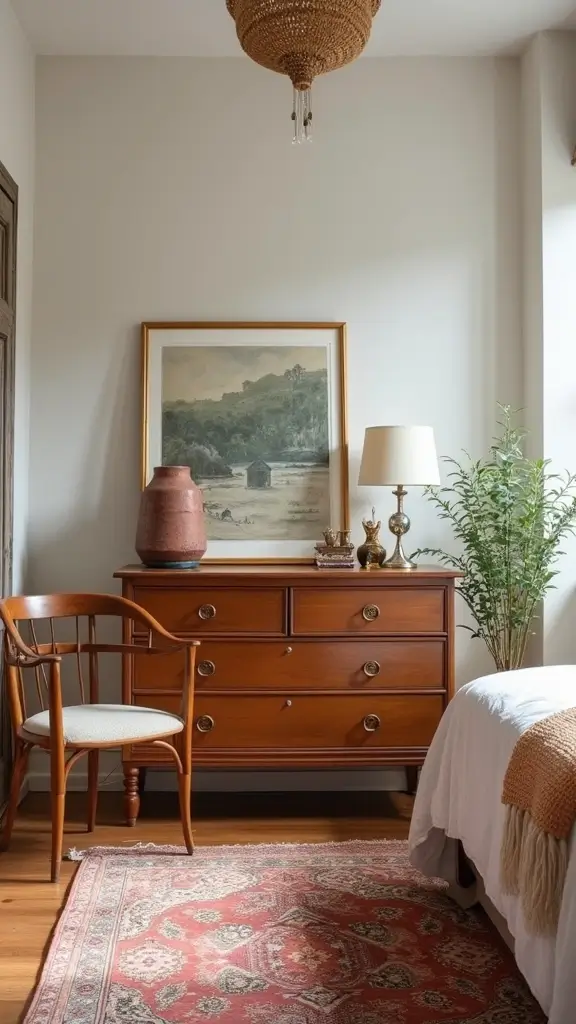 Grey Boho Bedroom Ideas: 29 Chic Neutrals with a Touch of Bohemian Flair 7 Grey Boho Bedroom Ideas: 29 Chic Neutrals with a Touch of Bohemian Flair - 6. Vintage Furniture Finds