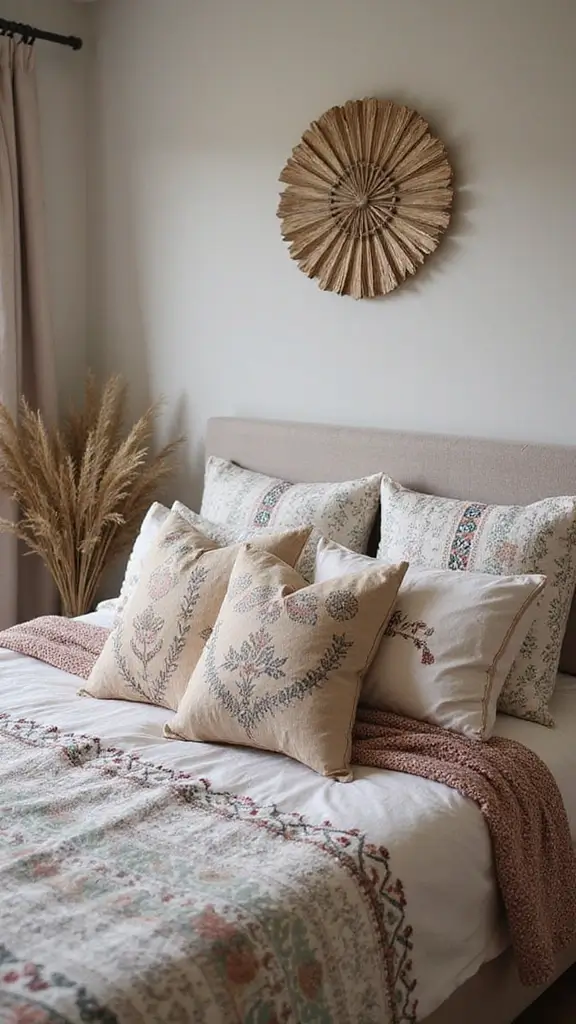 Grey Boho Bedroom Ideas: 29 Chic Neutrals with a Touch of Bohemian Flair 10 Grey Boho Bedroom Ideas: 29 Chic Neutrals with a Touch of Bohemian Flair - 9. Bohemian-Inspired Bedding